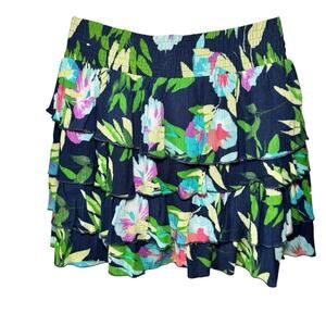 Aéropostale Floral Tiered Ruffle Skirt Flowy Tropical Beachy Mini Women’s Size M
